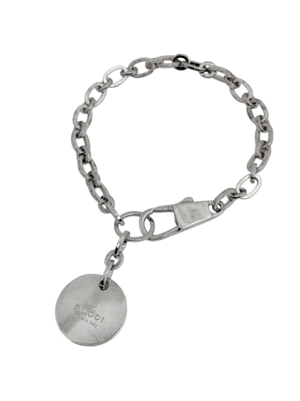 Gucci Logo Chain Bracelet Circle Plate 925 Sterling Silver